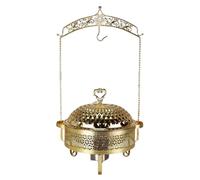 Stainless Steel Hanging Lid Dining Stove Golden Round Hotel Food Insulation Container with Bracket Alcohol Buffet Stove (A 4.5L)