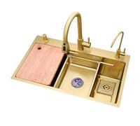 Stainless Steel Household Large Single Dishwashing Gold Kitchen Under Counter Basin (Color : Gold, Size 75 * 45 22cm)