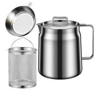 Stainless Steel Large Capacity Oil Fryer and Filter Cup Combo, Versatile Oil Filter Pot, Deep Fryer Pot with Basket, for Cooking Spaghetti, French Fries, Chicken, etc. (2L)