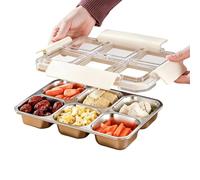 Stainless Steel Leakproof Container | Divided Serving Tray 6-Compartment | Dip Tray With Lid For Housewarming Thanksgiving Christmas Halloween Brunch Lunch Dinner