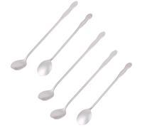 Stainless Steel Long Handle Coffee Milk Sugar Dessert Stir Bar Spoon Scoop 5 Pcs