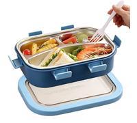 Stainless Steel Lunch Box - 3-Compartment 850 ml Leakproof Snack Container | 22,8 x 16,5 x 7 cm. Scatola per pranzo in acciaio inox - 850 ml, 3-Compartment Leakproof Snack Storage For School, Office