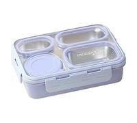 Stainless Steel Lunch Box - 4 Compartment Leak Proof Container, Food Storage Organizer Box, Portable Meal Prep Case | Metal Carrier Secure Snack For Office School Camping Outdoor Travel Kids Adults