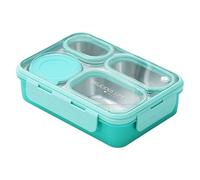 Stainless Steel Lunch Box - 4 Compartment Leak Proof Container, Food Storage Organizer Box, Portable Meal Prep Case | Metal Carrier Secure Snack For Office School Camping Outdoor Travel Kids Adults