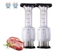 Stainless Steel Marinade Meat Injector, Syringe Manual Flavor Injector for Meat & Poultry, 2-in-1 Tool with Extra Needles Cooking Essential for Brisket Turkey Grilling (2 Pcs)