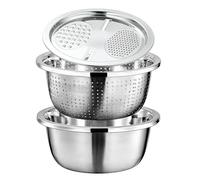 Stainless Steel Mixing Bowl Set, 8.08x7.29in Colander Basin with Grater, Multipurpose Food Strainer Bowl, for Kitchen Cooking, Salad Prep, Washing Vegetables, Fruits