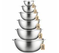Stainless Steel Mixing Bowls by Finedine (Set of 6) Polished Mirror Finish Nesting Bowls, ¾ - 1.5 - 3 - 4 - 5 - 8 Quart - Cooking Supplies