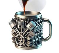 Stainless Steel Mug with Handle, Engine Design Milk Drink Mug, Retro Car-Inspired Coffee Cup, Industrial Style Beverage Container for Workshop, Garage, Home, Travel, Studying, Working, Break Time