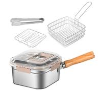 Stainless Steel Non-Stick Pan - Deep Fryer with Removable Strainer | Portable Multi-Functional Frying Pan | Lightweight, Spillproof, for Camping Outdoor Travel Home Cooking, 20.5x20.5x11.5cm