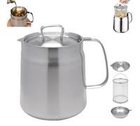 Stainless Steel Oil Filter Pot,304 Stainless Steel Large Capacity Versatile Oil Filter Pot,cooking Oil Container with Strainer,Bacon Grease Container with Strainer