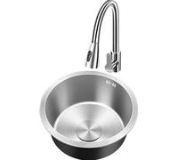 Stainless Steel Round Kitchen with Pull-out Faucet Complete Accessories Suitable for Bar Counters, RVs, Balconies(40x40x19.5cm)