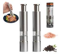 Stainless Steel Salt And Pepper Grinder, Mini Spice Grinder, Push Button Salt And Pepper Grinders Set, Black Peppercorn Grinde, For Home, Camping, Cooking, Kitchen Gadgets (2Pcs)