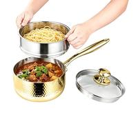 Stainless Steel Saucepan, Non-Stick Cooking Pot, Uncoated Steamer Pan with Lid Handle, Kitchen Frying Simmering Tool, Reusable Soup Sauce Accessory, for Home Dining Cooking Bath Apartment Restaurant