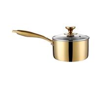Stainless Steel Saucepan - Nonstick Small Cooking Pot, Compact Kitchen Skillet, Long Ergonomic Handle | Elegant Silver Gold Design, Home Restaurant Outdoor Backyard Campeggio Picnic Food Preparation