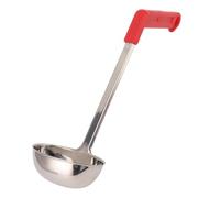 Stainless Steel Soup Ladle | Heat - Blocking Curved Handle & Plastic Grip | Multifunctional Kitchen Ladle for Cooking/Soup/Porridge | Sturdy & Leak - Guard Design (120ML)