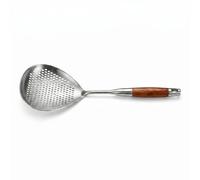 Stainless Steel Spider Strainer for Deep Frying, Heat Resistant Wooden Handle Kitchen Skimmer & Mesh Slotted Spoon, Sieve and Scoop Combo for Dumplings Noodles & Seasoning (S)