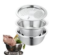Stainless Steel Strainer Bowl,Multipurpose Draining Basin with Grater | Food Drainer Mixing Bowl Set, for Meal Prep Salad Making Aign, The Mixing Bpartment Farmhouse Cafe Restaurant Dining Room