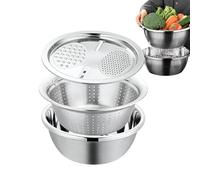 Stainless Steel Strainer Bowl,Multipurpose Draining Basin with Grater | Food Drainer Mixing Bowl Set, for Meal Prep Salad Making Aign, The Mixing Bpartment Farmhouse Cafe Restaurant Dining Room