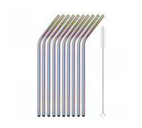 Stainless Steel Straw 10 cannucce riutilizzabili in metallo, in acciaio inossidabile 304, set con spazzola, for cocktail per succhi e bevande(Rainbow Bent)