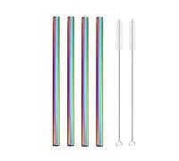 Stainless Steel Straw 4Pcs 12mm Reusable Metal Straws With 2 Brush Stainless Steel Set Bar Drinking Bent per succhi e bevande(Rainbow A)