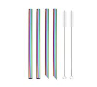 Stainless Steel Straw 4Pcs 12mm Reusable Metal Straws With 2 Brush Stainless Steel Set Bar Drinking Bent per succhi e bevande(Rainbow C)
