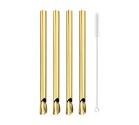 Stainless Steel Straw 5 cannucce riutilizzabili in acciaio inossidabile for frullati, bubble tea e con pennello, a forma di cucchiaio per succhi e bevande(Gold)