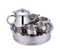 Stainless Steel Tea Set, Children Teapot with Tray, Long Spout Design, Filter Screen Lid, Lightweight Drinkware, Fun Use, Easy to Clean, Preschool, Kindergarten, 11x7.5cm