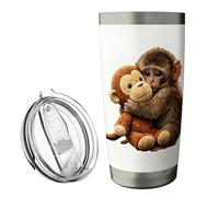 Stainless Steel Tumbler | 600ml Monkey Pattern Water Bottle With Lid -17.5x8.5x7cm/6.89x3.35x2 Stainless Steel Coffee Tumbler - For Gym Office Home Travel Cafe Outdoor Car Party Tea Drinking Men Women