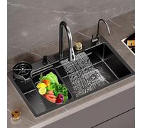 Stainless Steel Utility Sink - Single Bowl Undermount/Drop-in Waterfall Sink with Pull-out Faucet & Soap Dispenser for Garden Farmhouse Laundry Room - 68x45x23cm