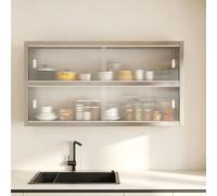 Stainless Steel Wall Mounted Kitchen Storage Shelf, One or Two Layers, with Transparent Sliding Doors, for Kitchen, Living Room, Bathroom, Garage, capacità di carico: 25 kg,Double layer70*35 * 70cm
