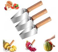Stainless Steel Watermelon Slicer,Triangle Watermelon Cutter,Quick Easy Stainless Steel Fruit Slicer with Wooden Handle,Multifunctional Fruit Cutter for Cantaloupe, Watermelon,Apples (3PCS)