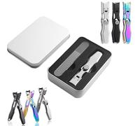 Stainless Steel Wide Mouth Nail Clippers with Anti Splash Guard for Precise and Nail Trimming - Stainless Steel Nail Clippers Set with Nano Nail File (Silver)