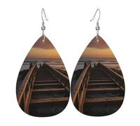 StairsSunset Orecchini in pelle a forma di goccia stampati | Design di fascia alta, orecchini di lusso leggeri
