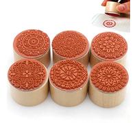 Stakee Timbro in Legno con Motivo Floreale, 6 Pezzi, Rotondo, Barocco, Modello di Scultura Mandala, Timbro in Rilievo con Texture in Pizzo retrò per Creazione di Biglietti Fai Te.