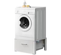 Stakmann Supporto per Lavatrice e Asciugatrice con Cassetto, Base per Elettrodomestici in Acciaio Capacità 150kg, Basamento con Piedini Gomma Antiscivolo, Rialzo con Cassettino Bianco 31 x 63 x 54 cm