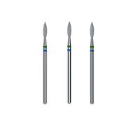 STALEKS PRO by Natury Nails set 3 frese diamantate DUO Flame Blue-Green 2.1x8 mm. Cuticole, manicure e pedicure. Forma di fiamma (grana media/spessa)