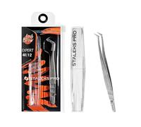 STALEKS PRO Pinza curva professionale per extension ciglia finte. Modellazione mega volume 65°. Ideale per classici naturali e volume 2-8D. Acciaio inossidabile AISI 420. Expert 40/12