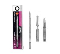 STALEKS PRO Spingitore per cuticole doppie. Punta inclinata + punta larga arrotondata. Manicure e pedicure. Acciaio inossidabile. Expert 90/2