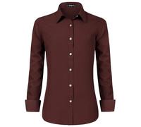 Stamain Camicia Donna Manica Lunga No Stiro Blusa Elegante Regular Fit Camicetta Classica per Ufficio Lavoro Cerimonia vestibilità Comoda Marrone caffè 3XL