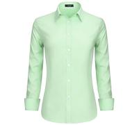 Stamain Camicia Donna Manica Lunga No Stiro Blusa Elegante Regular Fit Camicetta Classica per Ufficio Lavoro Cerimonia vestibilità Comoda Verde Chiaro XL