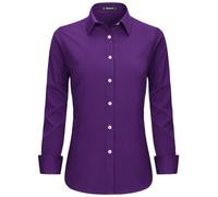Stamain Camicia Donna Manica Lunga No Stiro Blusa Elegante Regular Fit Camicetta Classica per Ufficio Lavoro Cerimonia vestibilità Comoda Viola XL