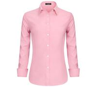 Stamain Camicia Donna Manica Lunga No Stiro Blusa Elegante Regular Fit Camicetta Classica per Ufficio Lavoro Cerimonia vestibilità Comoda Rosa M