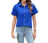 Stamain Camicia Maniche Corte Donna Blu Reale Estive Ufficio Eleganti Camicette e Bluse Donna Classica Comoda, S