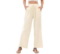 Stamain Pantaloni Donna con Elastico in Vita Pantalone a Palazzo Estivi Leggeri Alta Pantaloni Gamba Dritta Comodo Tinta Unita Pantalone con Tasche Beige L