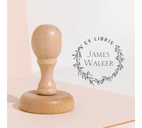 Stamp by Me | Ex Libris | Timbro per libri in legno personalizzato, Gomma| per biblioteche, pagine, lettere, Insegnante | Rotondo | 4 disegni