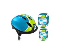 Stamp Combo Bleu Casque + Coudieres Genouilleres Blu Casco + Gomitiere Ginocchiere Unisex Bambino, SKIDS Control Blue