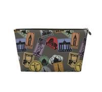 Stamp Worlds - Trousse per trucchi con motivo a mondi, borsa da viaggio per articoli da toeletta da donna, in pelle, organizer per trucchi, graziosa borsa per il trucco, Oro, Taglia unica