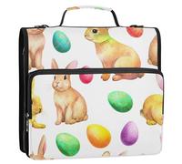 Stampa 1 1/2 Pollici Raccoglitori 3 Anelli Conigli Uova di Pasqua Bianco Raccoglitore Cerniera Organizzatore Portfolio Custodia con Maniglia Raccoglitore con Tracolla per la Scuola