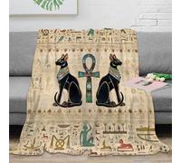 stampa 3D Ancient Egypt cats coperta in pile microfibra biancheria da letto morbida e calda plaid versatile anti-pilling per regali di ogni occasione Egyptian hieroglyph 60x80inch(150x200cm)