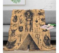 stampa 3D Ancient Egypt symbols coperta in pile microfibra biancheria da letto lavabile plaid in pile anti-pilling per regali per famiglie Black ink vintage 60x80inch(150x200cm)